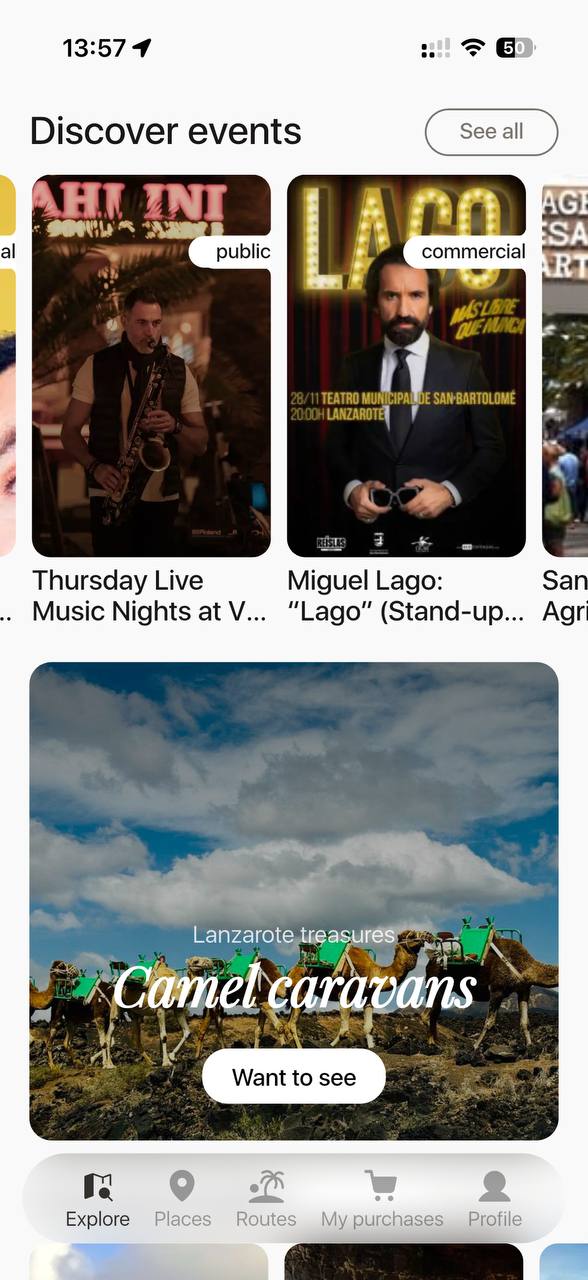 Discover feed & events screen