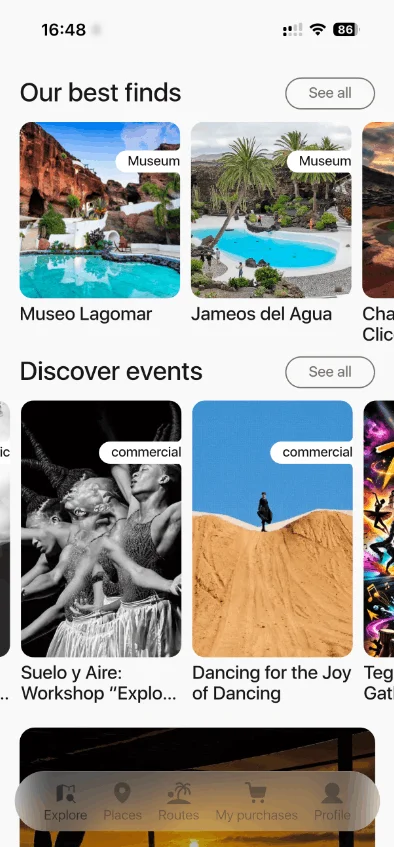 Vidodo Guide app screen with Lanzarote local places