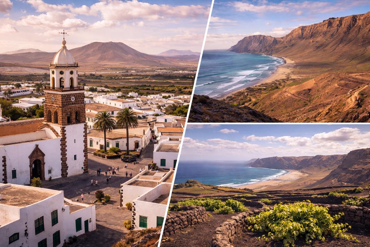 Traditional Lanzarote architecture and coast